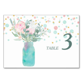 Pastel Confetti Mason Jar Wedding Table Tischnummer