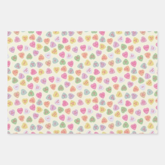 Pastel Conversation Candy Hearts Gift Wrap Geschenkpapier Set (Vorderseite)