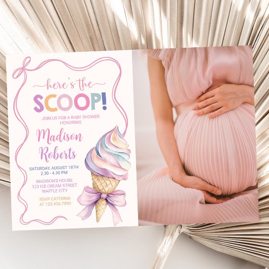 Pastel Coquette Ice Cream Girl Babydusche Foto Einladung