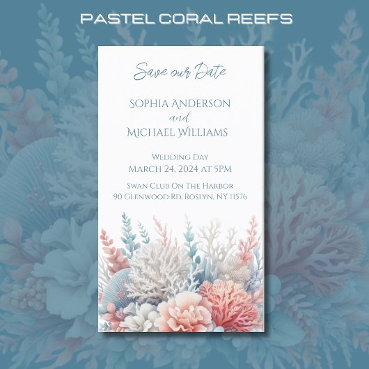 Pastel Coral- Beach Wedding-Save the Date- Visitenkarte