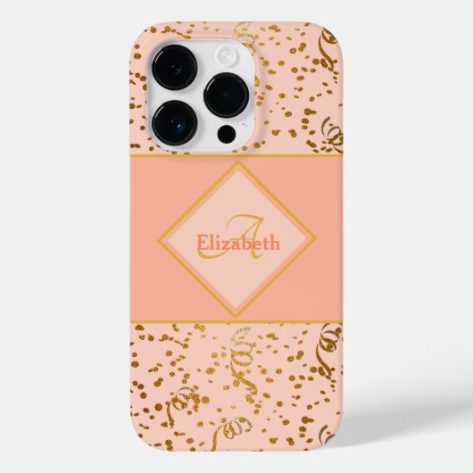 Pastel Coral Gold Confetti Monogram Individuelle N Case-Mate iPhone Hülle (Rückseite)