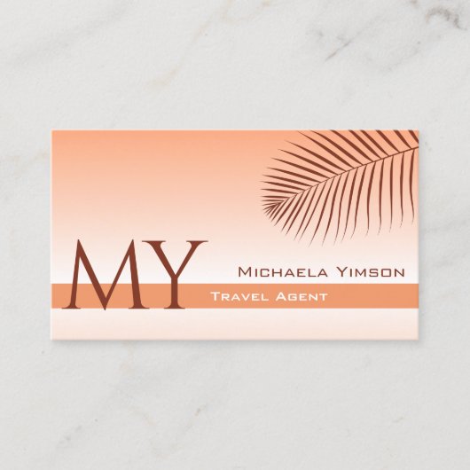 Pastel Coral Gradient and Palm Leaf mit Monogramm Visitenkarte (Vorderseite)