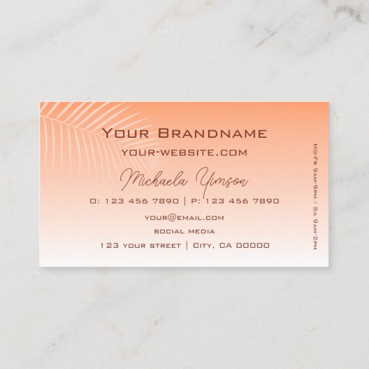 Pastel Coral Gradient Palm Leaf Monogramm einfach Visitenkarte (Rückseite)
