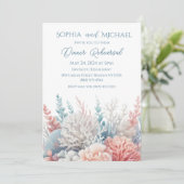 Pastel Coral Reef Beach Hochzeit Dinner Probe Einladung (Stehend Vorderseite)