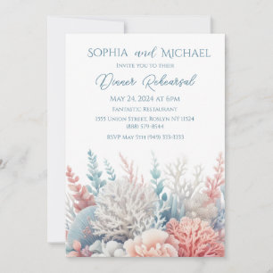 Pastel Coral Reef Beach Hochzeit Dinner Probe Einladung