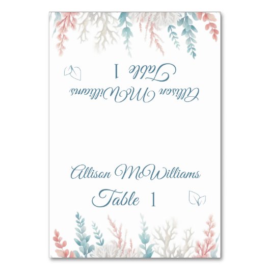 Pastel Coral Reef-Beach Hochzeit-Vegetarier-Symbol Tischnummer (Vorderseite)