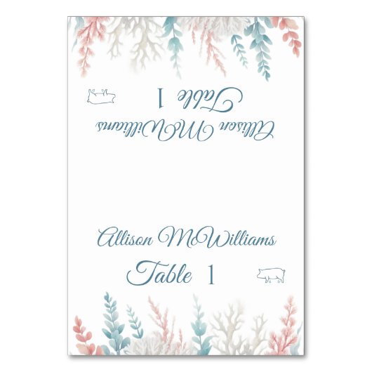 Pastel Coral Reef Beach Wedding-Pork Icon- Tischnummer (Vorderseite)