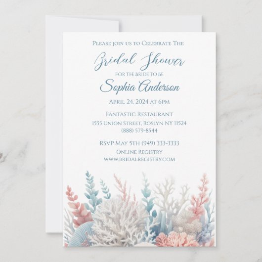 Pastel Coral Reef - Brautparty- Einladung (Vorderseite)
