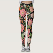 Pastel Coral Retro Floral Daisy Backdrop - black Leggings (Vorderseite)