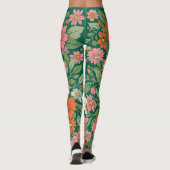 Pastel Coral Retro Floral Daisy Backdrop - green Leggings (Rückseite)