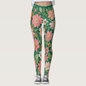 Pastel Coral Retro Floral Daisy Backdrop - green Leggings (Vorderseite)