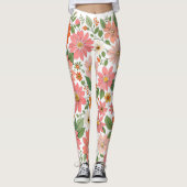 Pastel Coral Retro Floral Daisy Backdrop Leggings (Vorderseite)