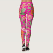 Pastel Coral Retro Floral Daisy Backdrop - Pink Leggings (Rückseite)
