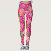 Pastel Coral Retro Floral Daisy Backdrop - Pink Leggings (Vorderseite)