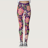 Pastel Coral Retro Floral Daisy Backdrop - Purple Leggings (Vorderseite)