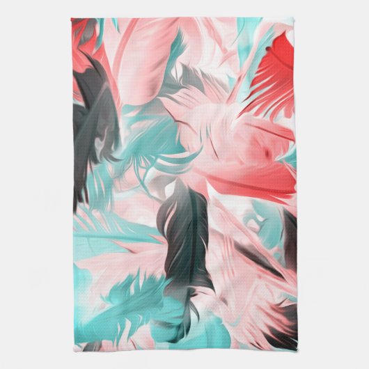 Pastel Coral Teal Feather Geschirrtuch (Vertikal)