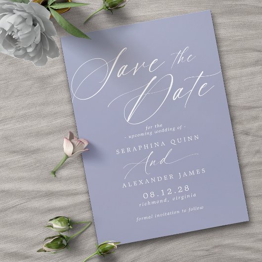 Pastel Cornflower Blue | Einfache moderne Schrift Save The Date