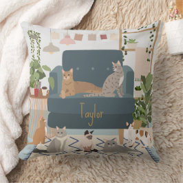 Pastel Cosy Cat Lounge und House Pflanze Kissen