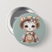 Pastel-Cotattecore-Katze in Overalls & Strohhut Button (Vorne & Hinten)