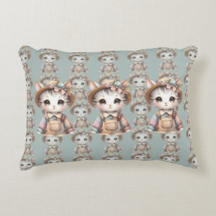 Pastel-Cotattecore-Katze in Overalls & Strohhut Dekokissen