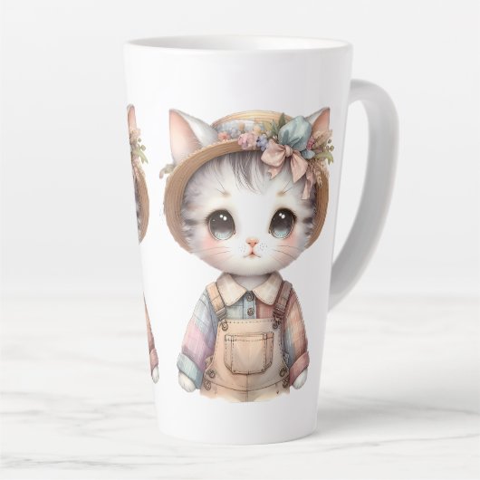 Pastel-Cotattecore-Katze in Overalls & Strohhut Milchtasse (Rechte Ecke)
