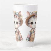 Pastel-Cotattecore-Katze in Overalls & Strohhut Milchtasse (Vorderseite)