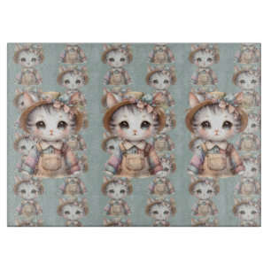 Pastel-Cotattecore-Katze in Overalls & Strohhut Schneidebrett