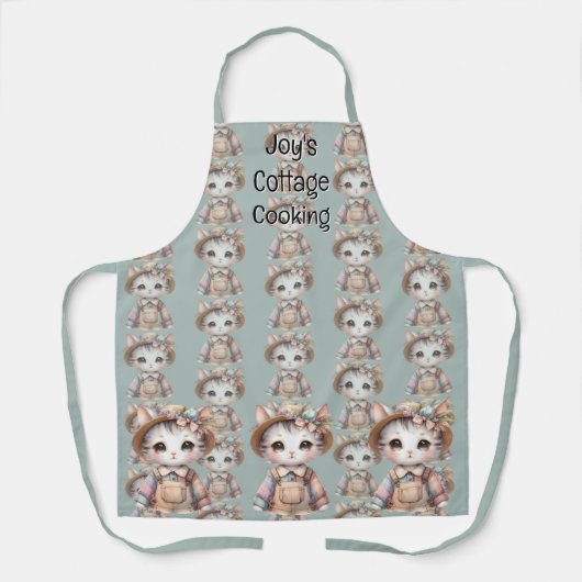 Pastel-Cotattecore-Katze in Overalls & Strohhut Schürze (Vorderseite)