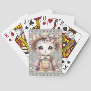 Pastel-Cotattecore-Katze in Overalls & Strohhut Spielkarten