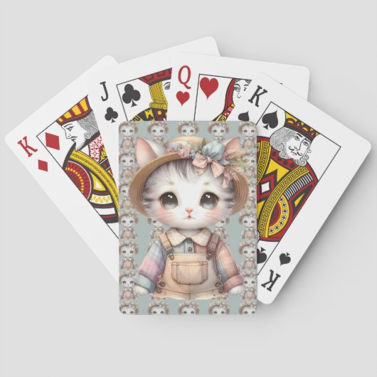 Pastel-Cotattecore-Katze in Overalls & Strohhut Spielkarten (Rückseite)