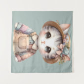 Pastel-Cotattecore-Katze in Overalls & Strohhut Wandteppich (Vorderseite (Horizontal))