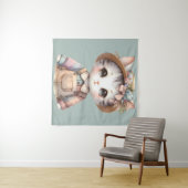 Pastel-Cotattecore-Katze in Overalls & Strohhut Wandteppich (Beispiel (Horizontal))