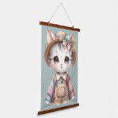 Pastel-Cotattecore-Katze in Overalls & Strohhut Wandteppich Mit Holzrahmen (Gewinkelt)