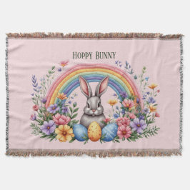 Pastel Cottagecore Farmhouse Rainbow Bunny Florals Decke