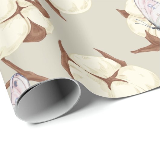 Pastel Cotton Blume und Schmetterlinge Botanische Geschenkpapier (Rolleneckpunkt)