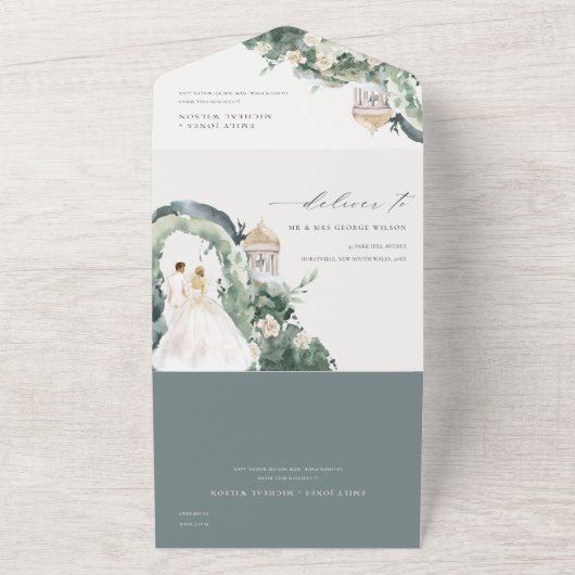 Pastel Couple Floral Garden Arch Botanische Hochze All In One Einladung (Außenbereich)