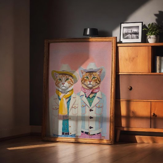 Pastel Cowboy Cats Trendy Wall Art Poster drucken