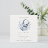 Pastel Crab Coral Nautical Baby Dusche einladen Dankeskarte (Stehend Vorderseite)
