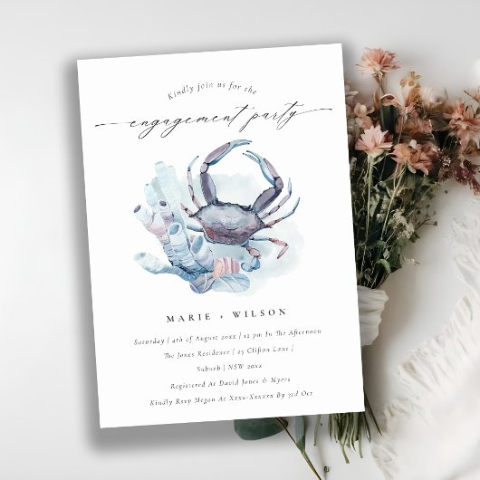 Pastel Crab Coral Nautical Verlobung Einladung