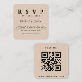Pastel Cream Beige QR Code Wedding RSVP Chic Begleitkarte (Vorne/Hinten)