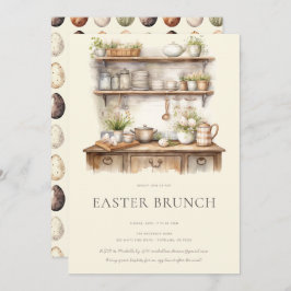 Pastel Cream & Brown Vintage Kitchen Easter Brunch Einladung