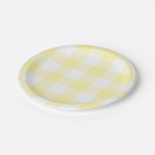Pastel Cream Gingham Kariertes Muster Pappteller (Schrägansicht)