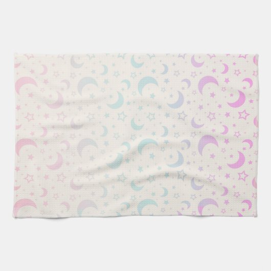 Pastel Crescent Moons and Stars Halloween Geschirrtuch (Horizontal)
