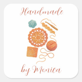 Pastel Crochet hook Yarn Watercolor Crocheting Quadratischer Aufkleber