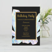 PASTEL CRYSTAL BIRTHDAY PARTY BLACK GOLD EINLADUNG (Stehend Vorderseite)
