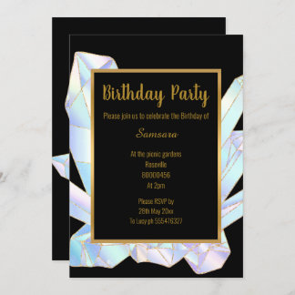 PASTEL CRYSTAL BIRTHDAY PARTY BLACK GOLD EINLADUNG