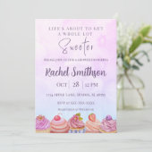 Pastel Cupcake Dusche Einladung (Stehend Vorderseite)