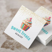 Pastel Cupcake Gold Confetti Bäckerei & Konditorei Quadratische Visitenkarte