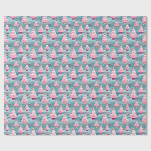 Pastel Cupcake Weihnachtsbaumen Geschenkpapier (Flach)