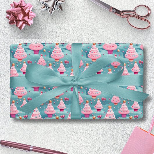 Pastel Cupcake Weihnachtsbaumen Geschenkpapier